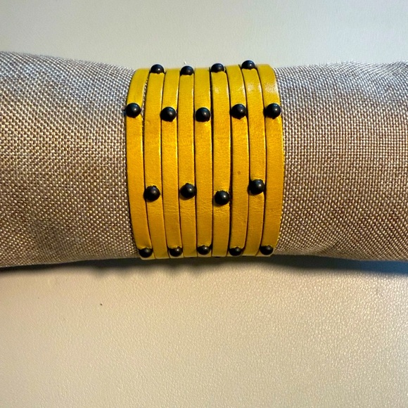 Yellow Leather Studded Bracelet Cuff - Picture 1 of 5